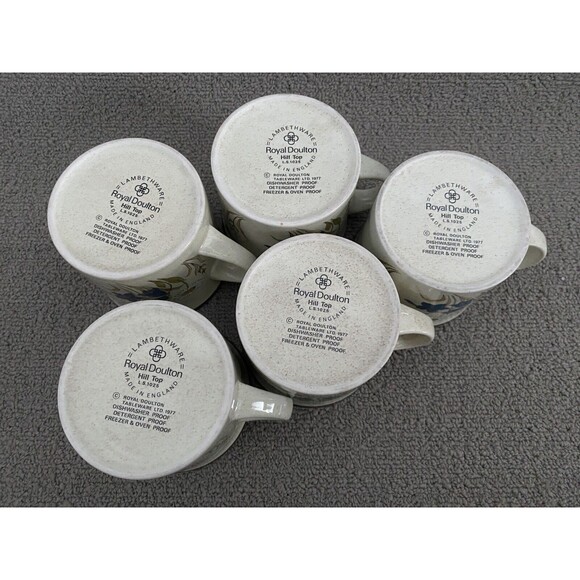 1970's Vtg Royal Doulton Hill Top Coffee Tea Mug Cup Lambetware England Set of 5 - Picture 6 of 7